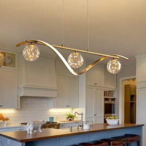 Gold & Chrome Linear LED Pendant with Glass Globe Shade