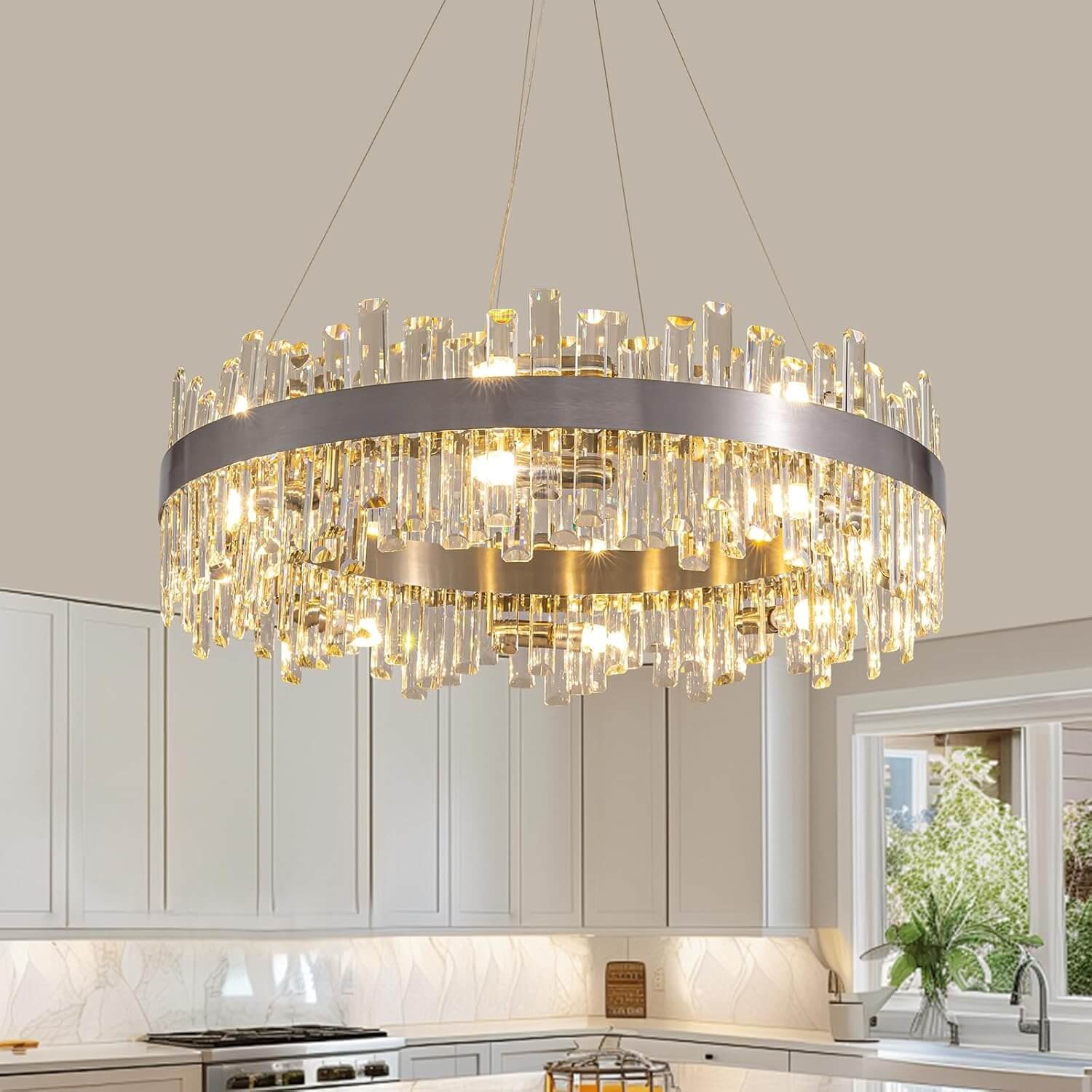 Aurum Elegance Brushed Nickel Crystal Chandelier