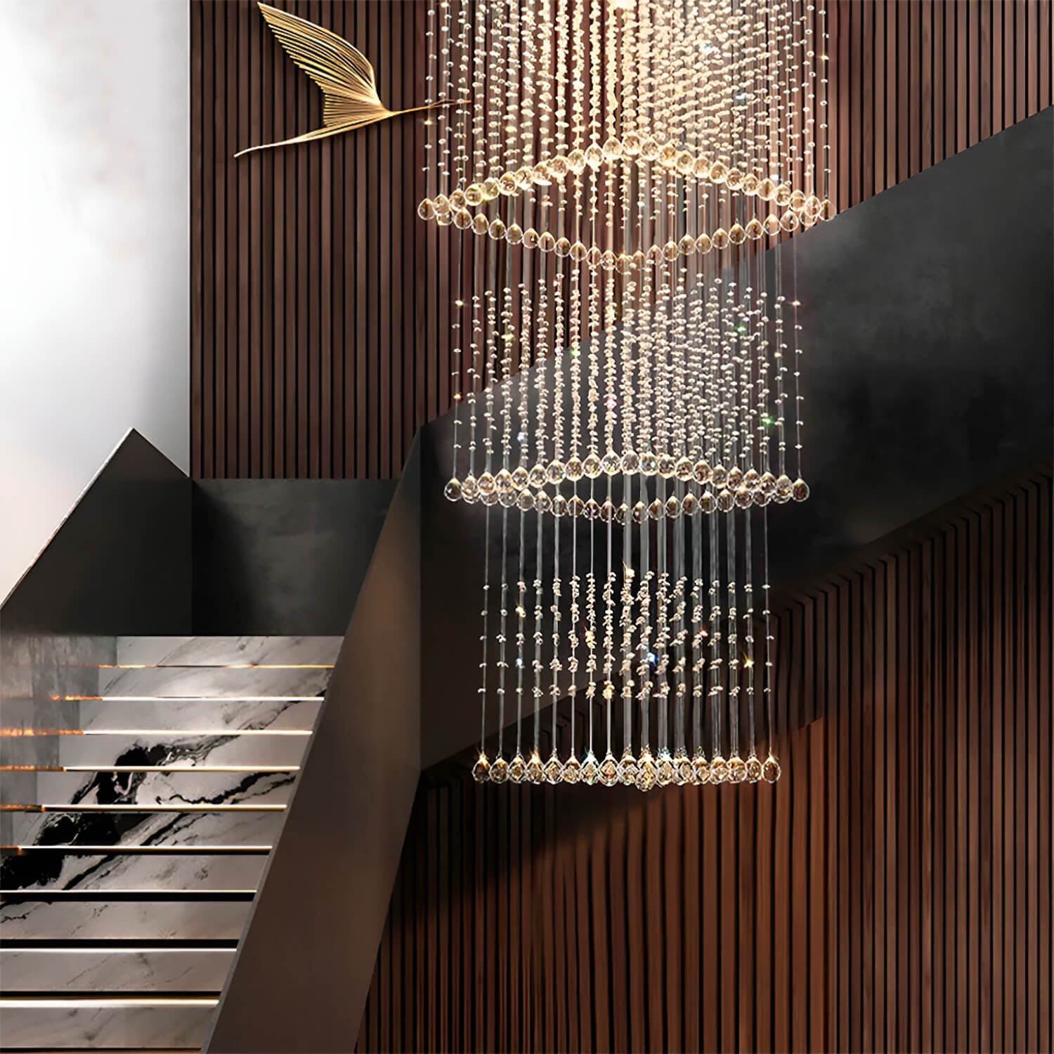 Square Long Crystal Raindrop Chandelier - Image 2